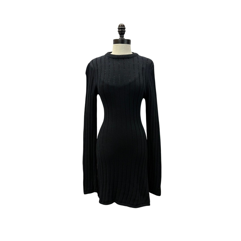 DSSH Sweater Dress Womens M Black Excellent‎ Ribbed Knit Long Sleeve Mini